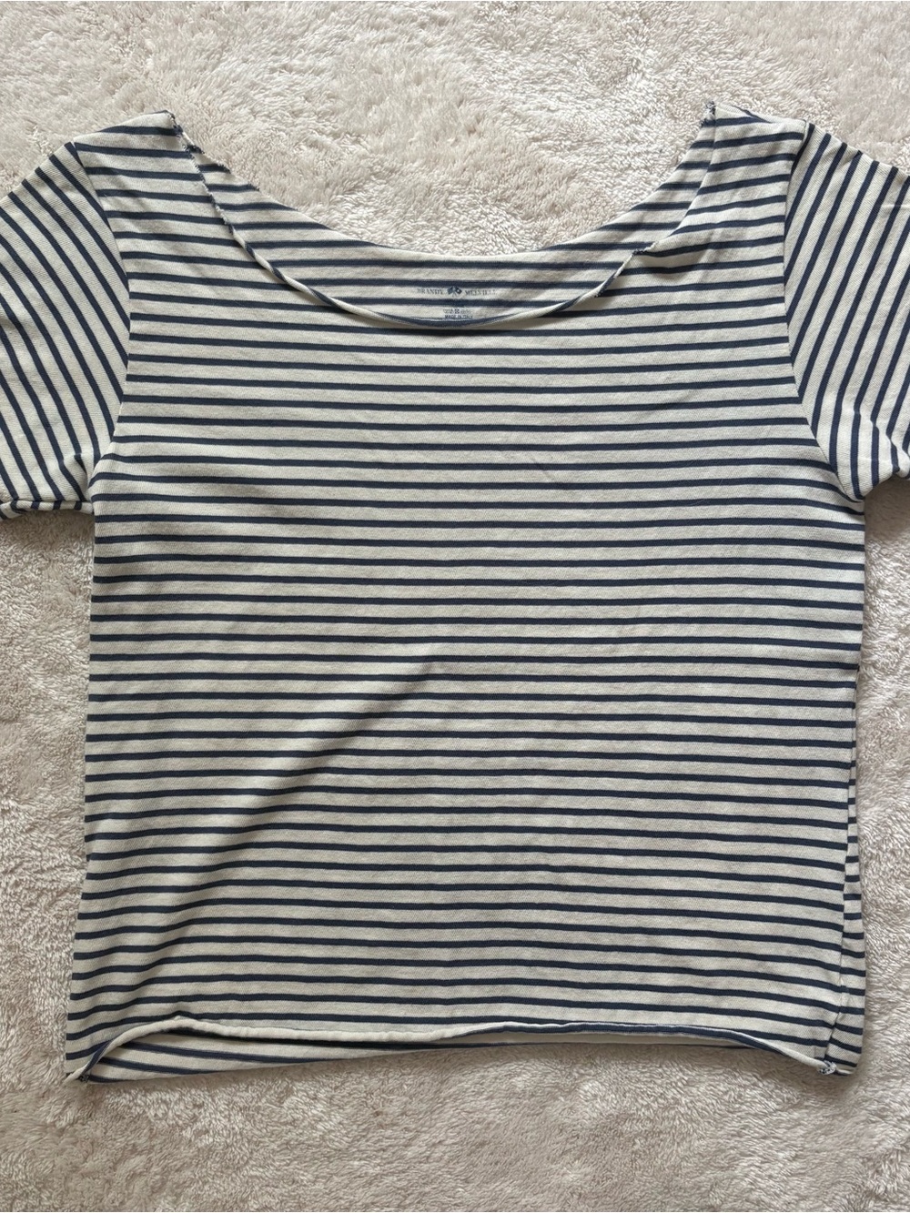 Brandy Melville Navy and White Striped Scoop Neck Tee